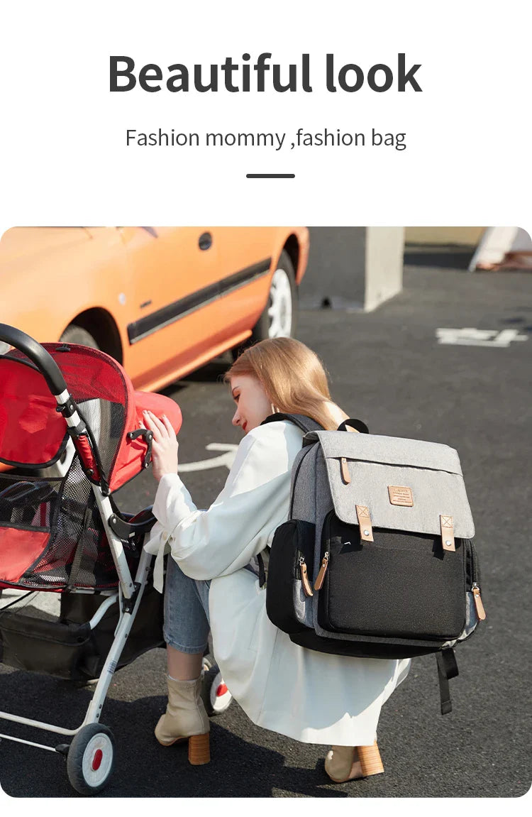 Smart mommy backpack, designed with ample storage and a quick-access changing mat