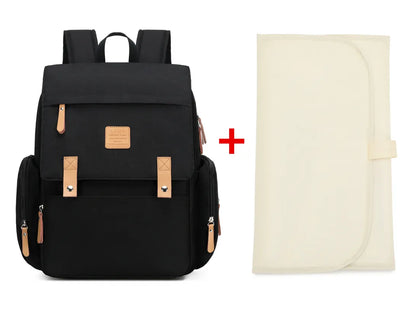 Designer diaper backpack, includes a matching changing mat for baby care