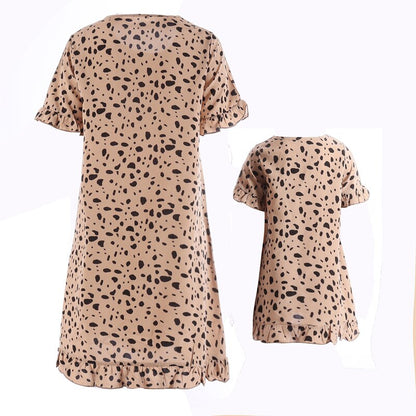 Adorable leopard princess dresses for girls, with a matching women's dress for family outfits.