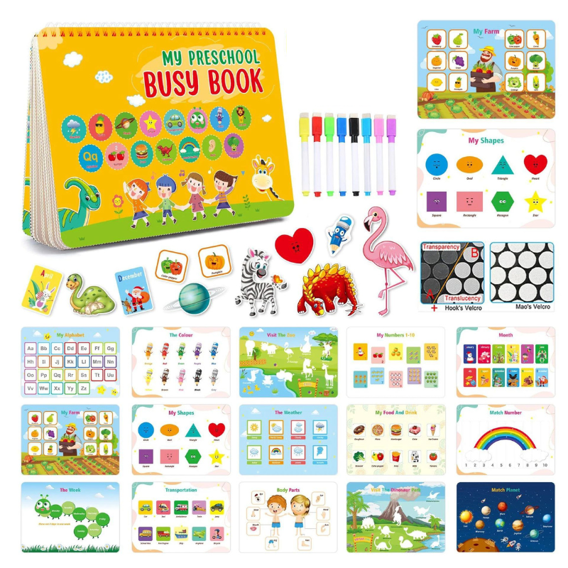 Montessori busy book for kids, interactive learning toy with preschool activities, develops fine motor skills