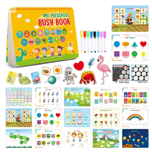 Montessori busy book for kids, interactive learning toy with preschool activities, develops fine motor skills