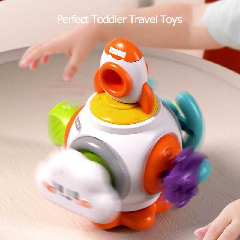 Busy box for toddlers, bright colors, different textures, encourages exploration and learning