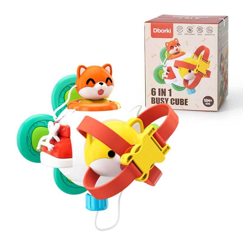 Wooden busy box with sensory elements, safe and durable, ideal for Montessori classrooms