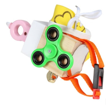 Montessori busy cube with various fine motor activities for toddlers & kids learning.