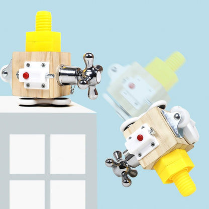 Unisex Montessori busy cube, an educational wood toy enhancing fine motor skills.