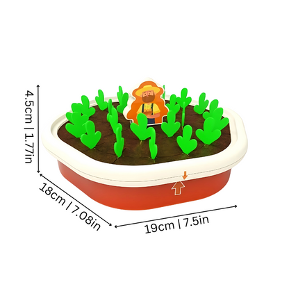 Children's educational carrot game, a toddler learning toy enhancing fine motor skills with a fun harvest theme.