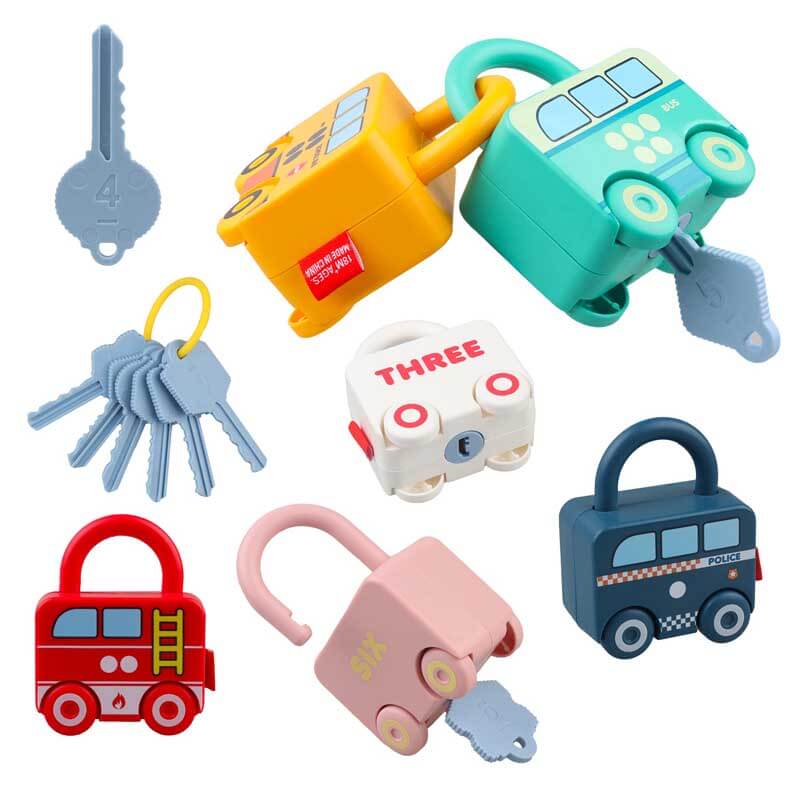 Montessori educational number-matching car key toy for toddlers, developing fine motor skills and counting