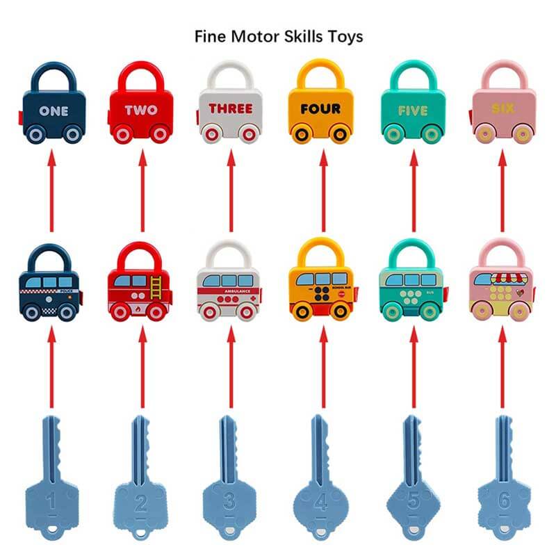 Baby learning toy set with colorful number puzzle cars and car key selectors, perfect for early education