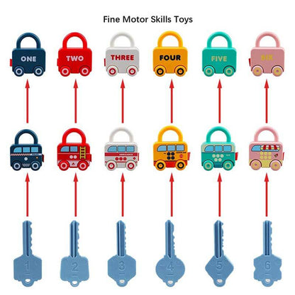 Baby learning toy set with colorful number puzzle cars and car key selectors, perfect for early education