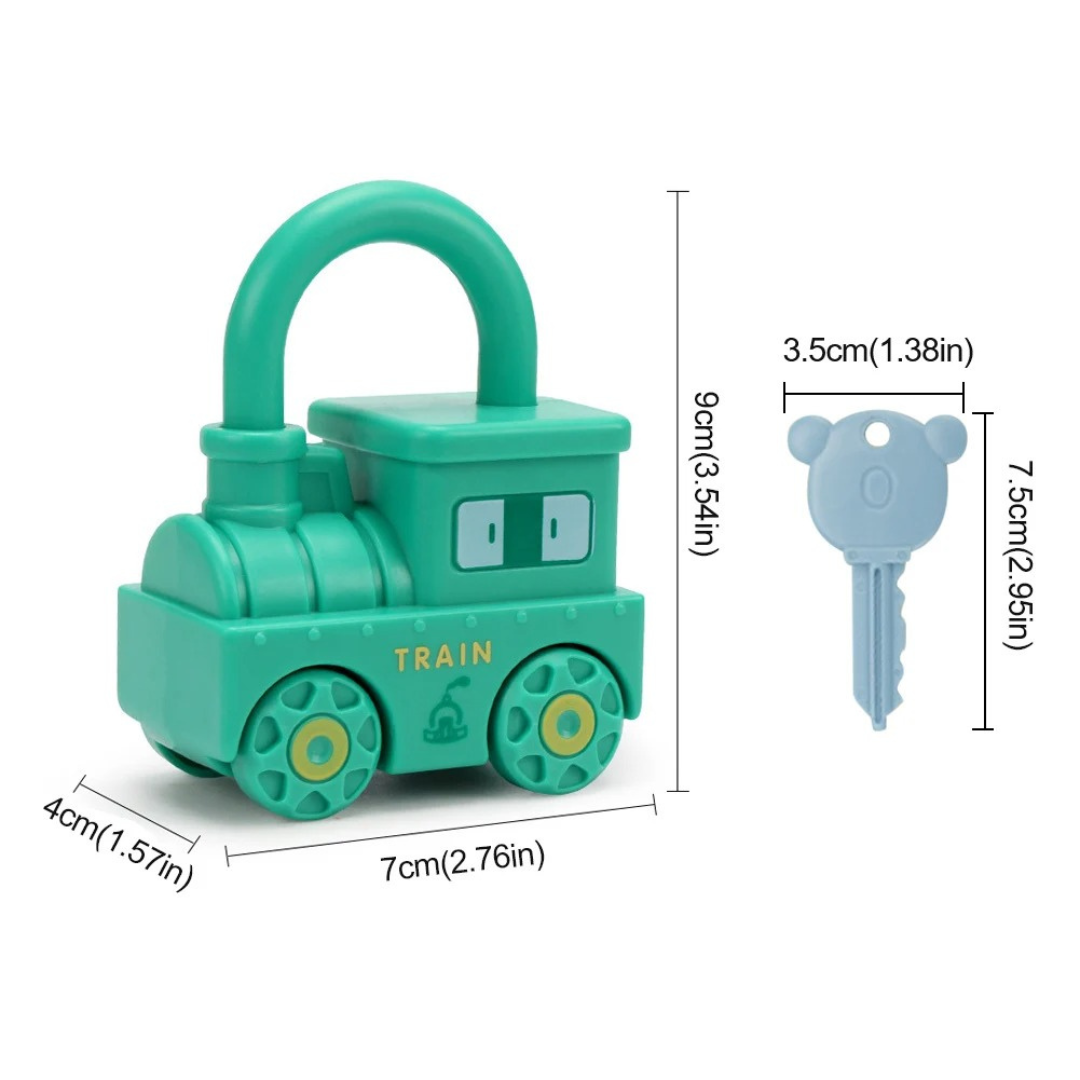 Colorful sensory educational toy for preschoolers, featuring farm animals, locks, and matching keys.