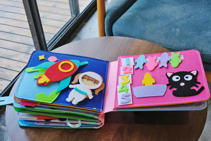 Interactive felt book for toddlers, promoting cognitive development through playful activities