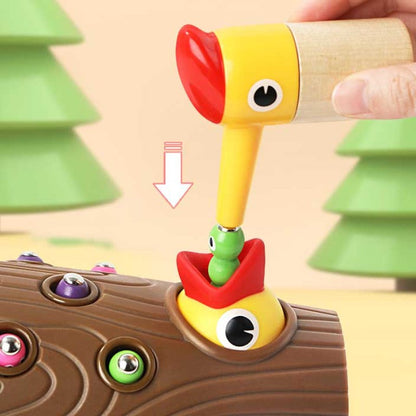 Children's educational game: Montessori Hungry Woodpecker toy promoting fine motor development in toddlers
