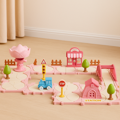Montessori kids' educational track puzzle playset, encouraging creative problem-solving for ages 3-5.