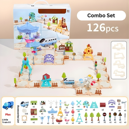 Complete kids' track puzzle playset, an educational toy inspiring imaginative construction in young children.