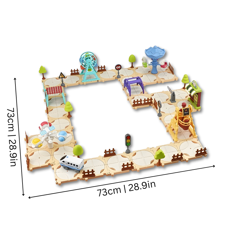 Colorful developmental track puzzle toy for children, enhancing fine motor skills & cognitive growth.