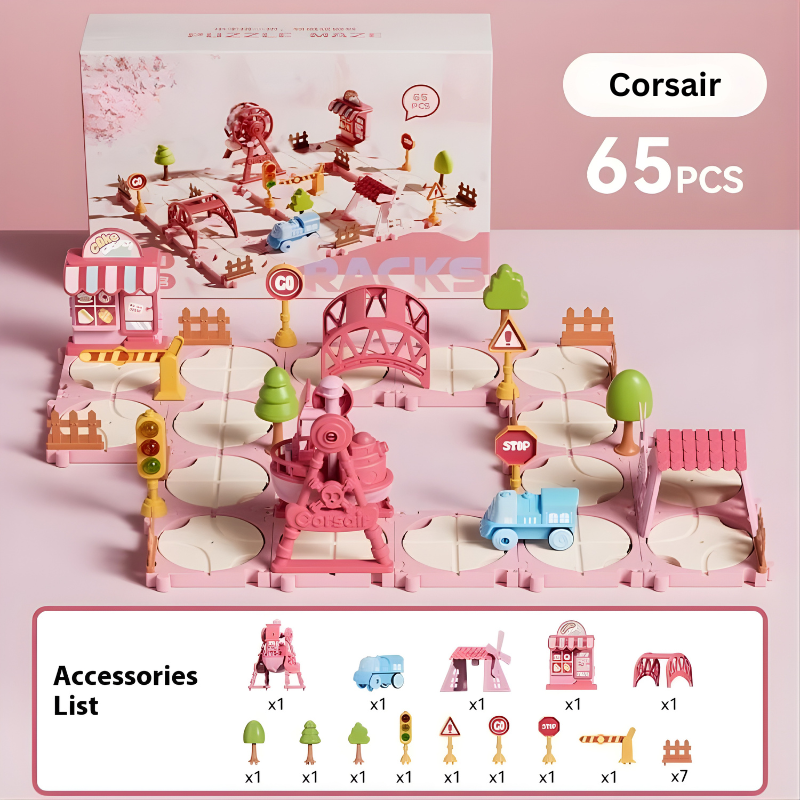 Kids' modular track puzzle playset, promoting imaginative play and critical thinking for young children.