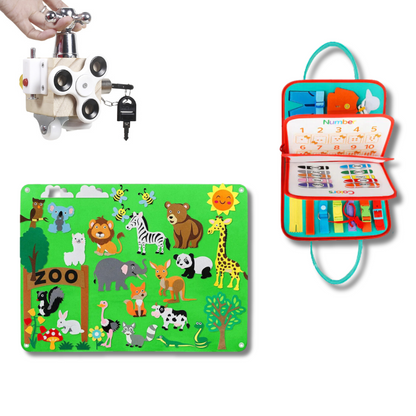Montessori educational toy: children's learning bundle with sorting cubes and pattern recognition cards.