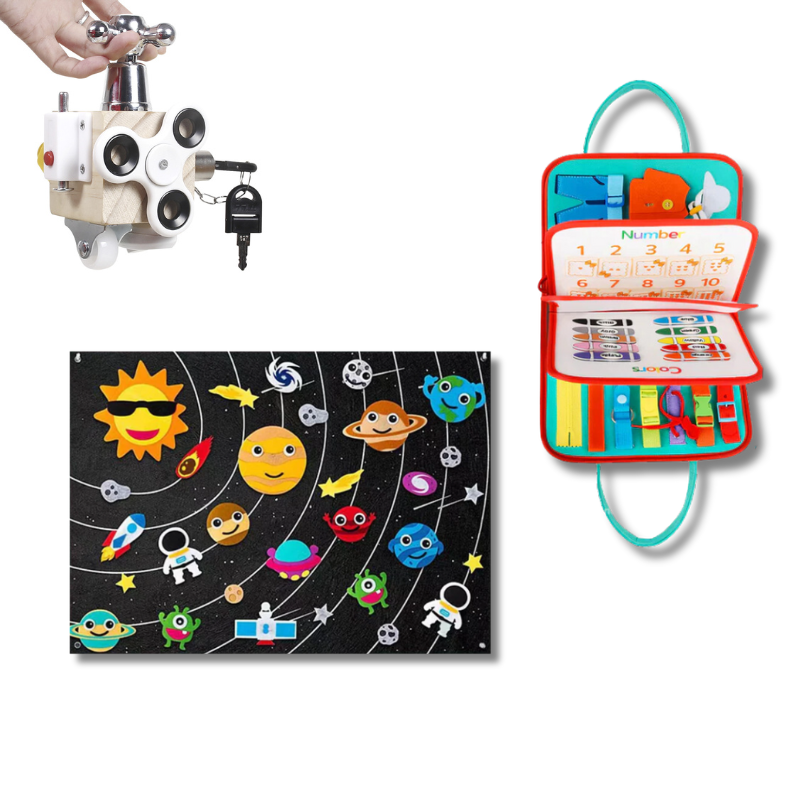 Complete Montessori learning bundle for children, promoting fine motor skills with stacking and sorting toys.