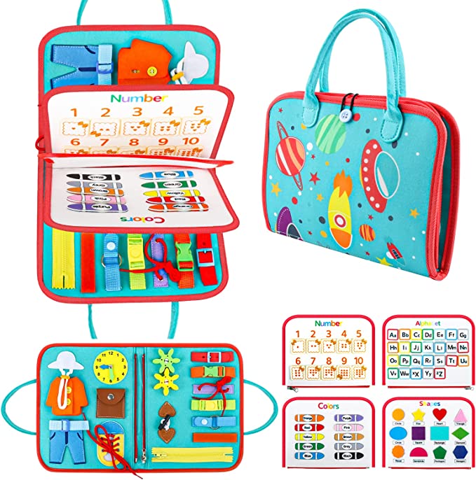 Montessori activity book designed for tactile sensory development, durable felt fabric, engaging early learners