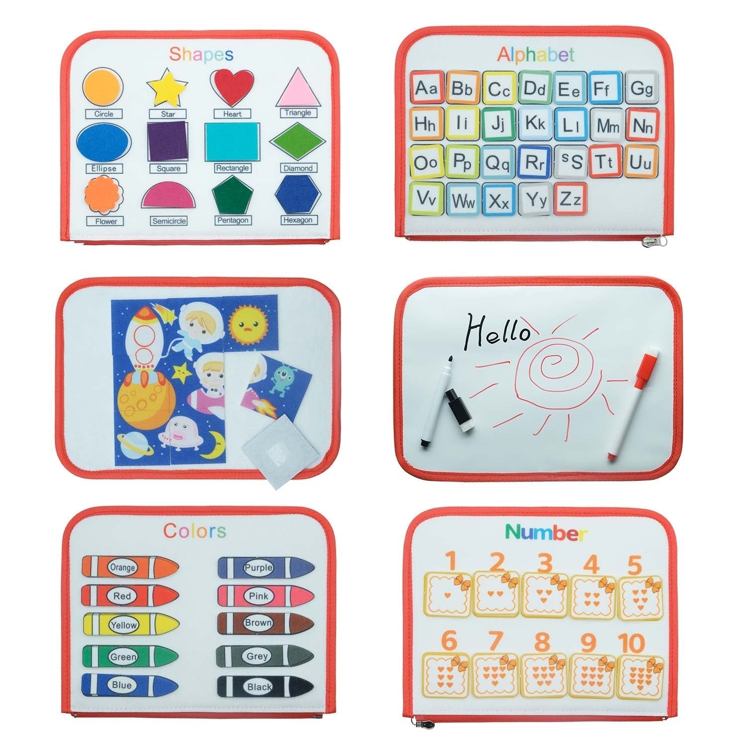 Toddler's educational sensory book displaying colorful shapes, promoting tactile learning, travel friendly