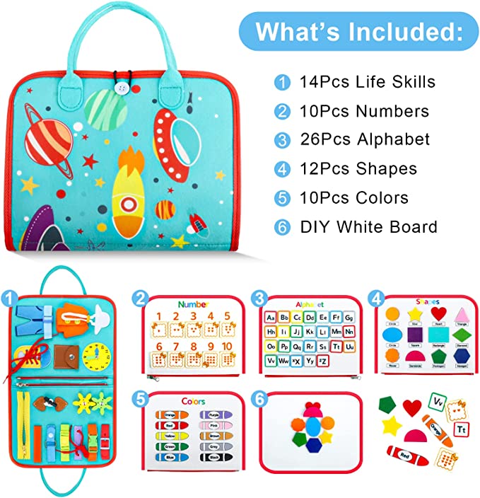 Montessori felt sensory book with interactive elements, perfect for early childhood fine motor skill practice