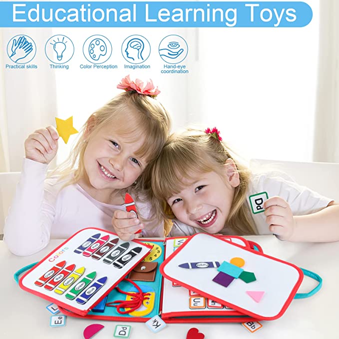 Educational toddler toy: Montessori sensory activity book featuring vibrant shapes and soft felt textures