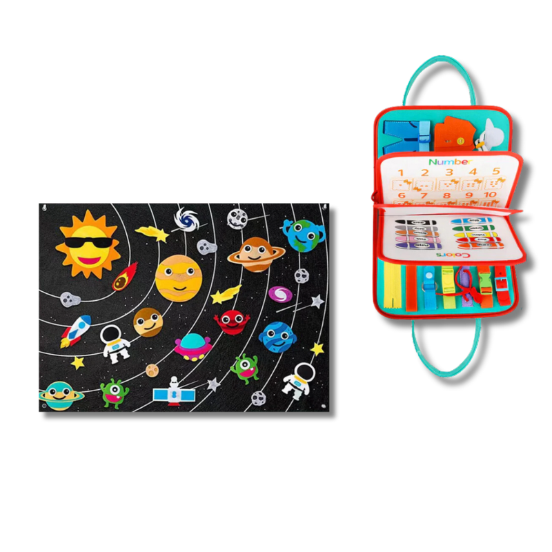 Montessori learning bundle for children: feltboard with numbers and letters, ideal for early education.