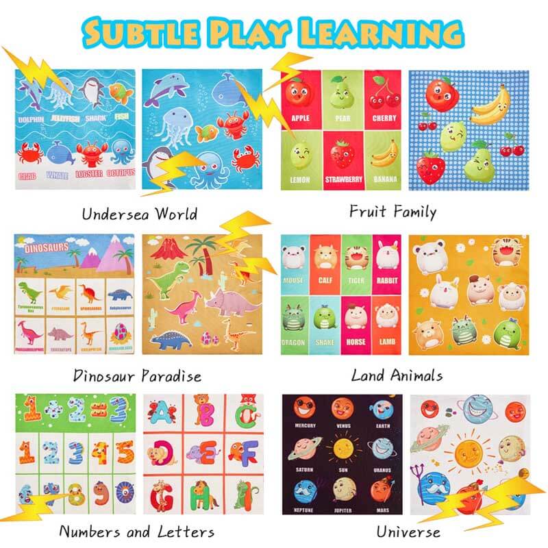 Toddler exploring a sensory tissue box toy with various textures, including crinkle paper