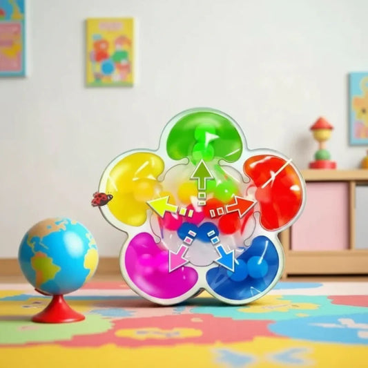 Montessori unisex color sorting game with wooden bowls and pom-poms for early learning