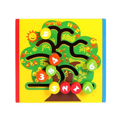 Overall view of a 5-in-1 Montessori wooden activity cube for toddlers, featuring various engaging activities