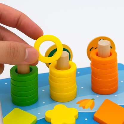 Educational wooden montessori board with alphabet and number puzzles, promoting cognitive development