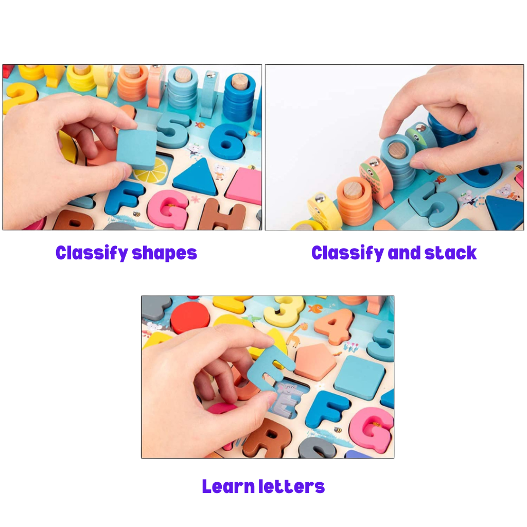 Colorful wooden montessori activity board, developing fine motor skills and sensory learning for kids