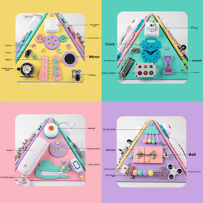 Montessori activity pyramid focusing on shapes & colors, an educational toy for fine motor skill development.