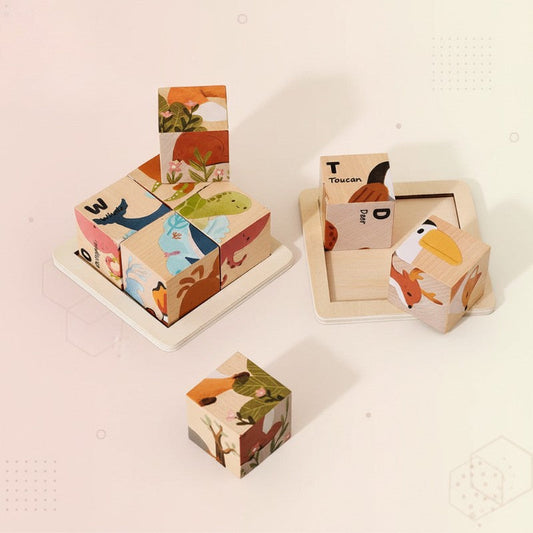 Montessori wooden animal puzzle 6-in-1 for toddlers, enhancing fine motor skills & cognitive development