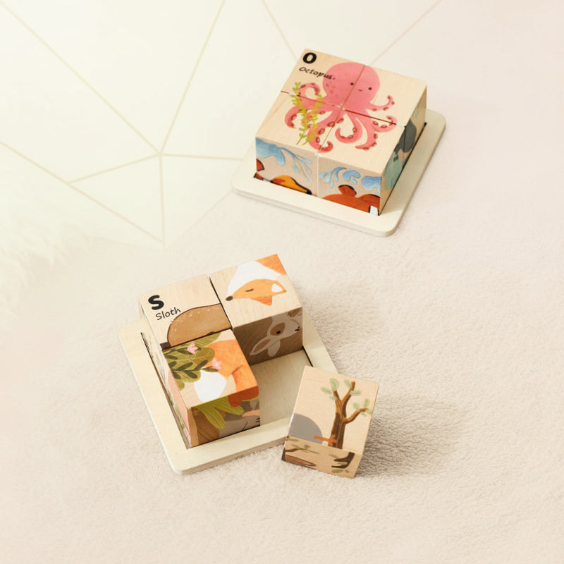 Unisex Montessori wooden animal puzzle in packaging, an ideal educational toy for toddlers' fine motor skills