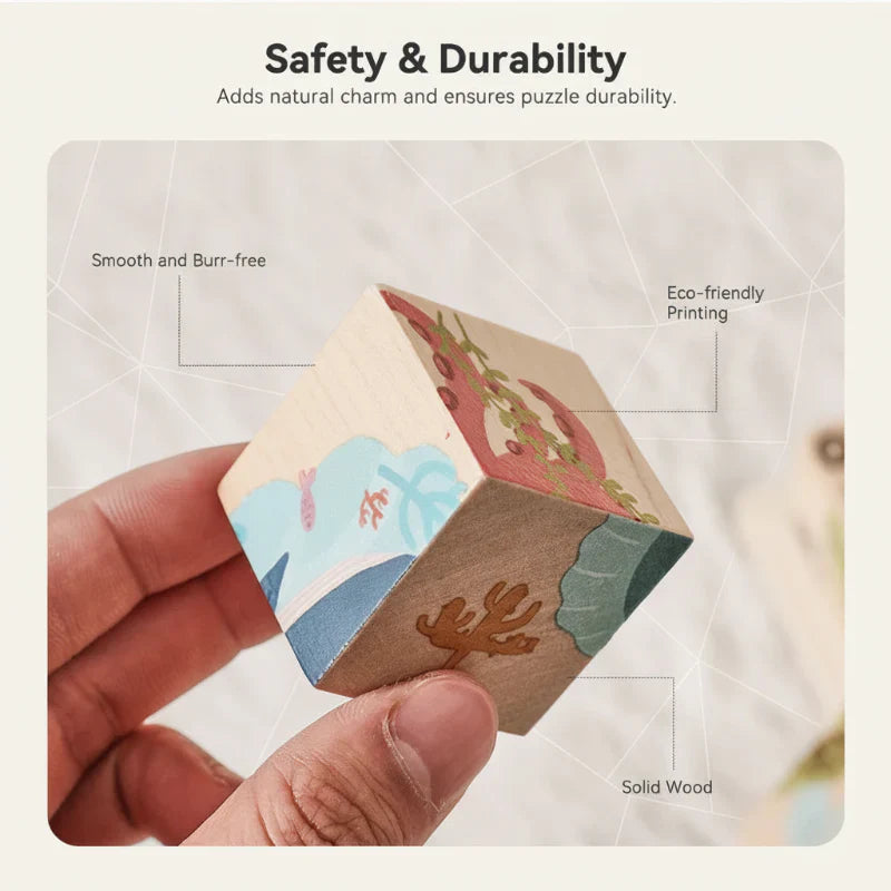 Colorful wooden animal puzzle pieces, 6-in-1 Montessori set for educational fine motor skill development