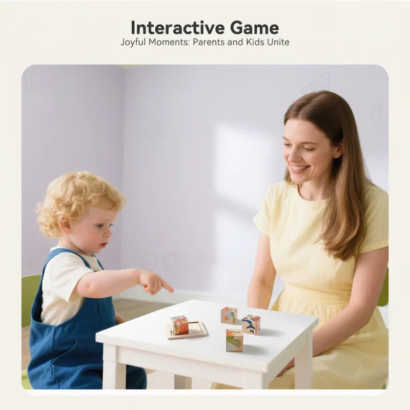 Overview of the Unisex Montessori animal wooden puzzle with 6 different animal shapes, cognitive game