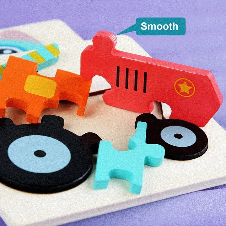 Child's hands assembling a Montessori wooden elephant puzzle, educational animal jigsaw, toddler toy