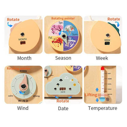 Toddler learning busy board with various fasteners and textures to develop fine motor skills and problem-solving.