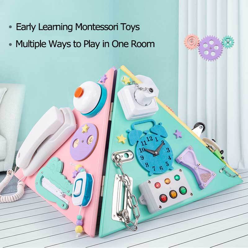 Toddler wooden busy pyramid activity toy, early learning montessori gift for fine motor skill training