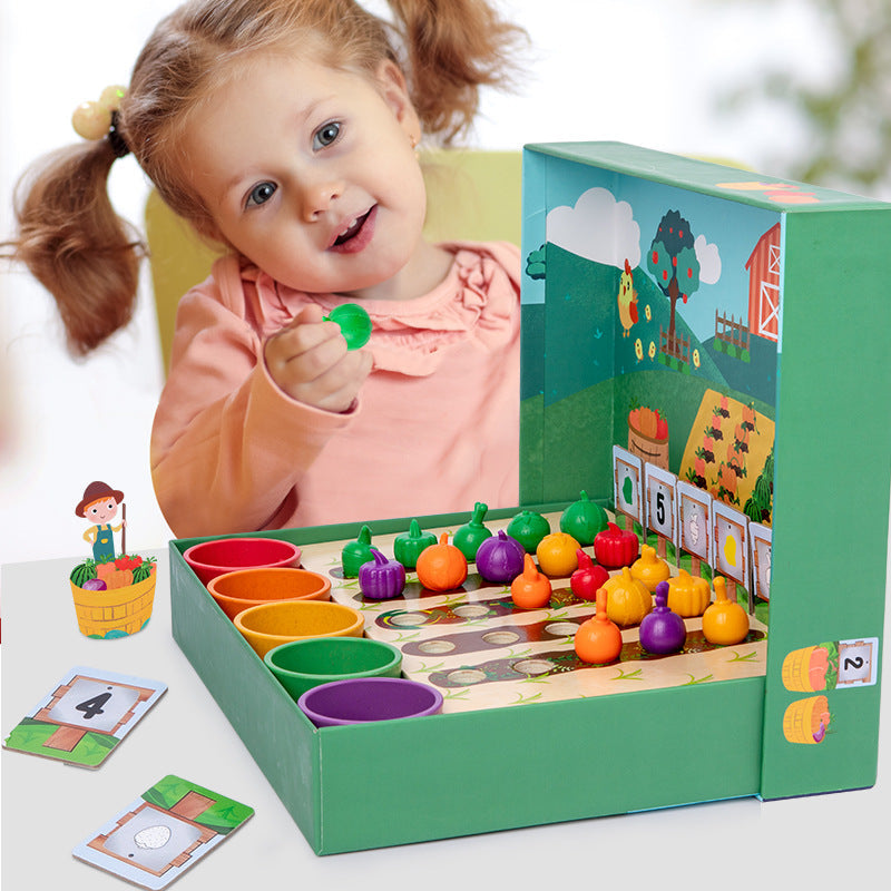 Montessori wooden farm counting game for toddlers, colorful animal pieces teach pre-schoolers number recognition