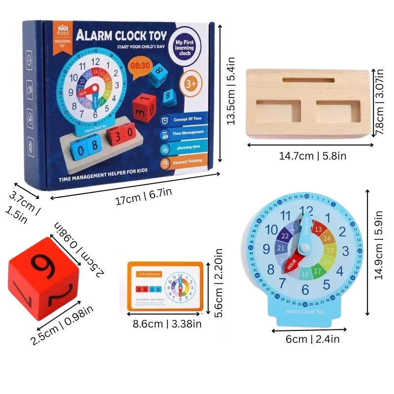 Educational wooden time telling clock toy for children, enhancing early learning and cognitive development