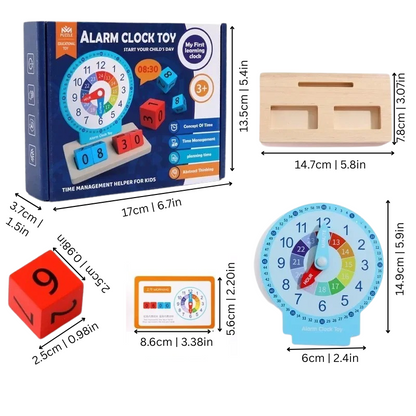 Educational wooden time telling clock toy for children, enhancing early learning and cognitive development
