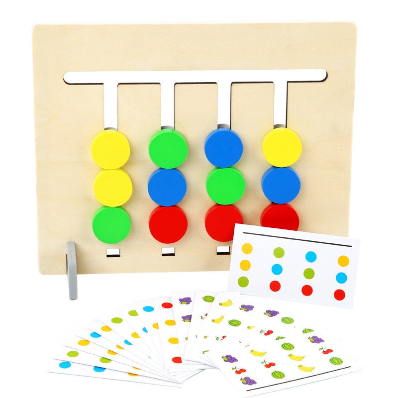 Kids playing with a Montessori wooden puzzle, developing logical reasoning and sorting skills