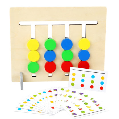 Kids playing with a Montessori wooden puzzle, developing logical reasoning and sorting skills