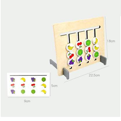 A vibrant wooden Montessori logical reasoning fruit puzzle, engaging children in color matching