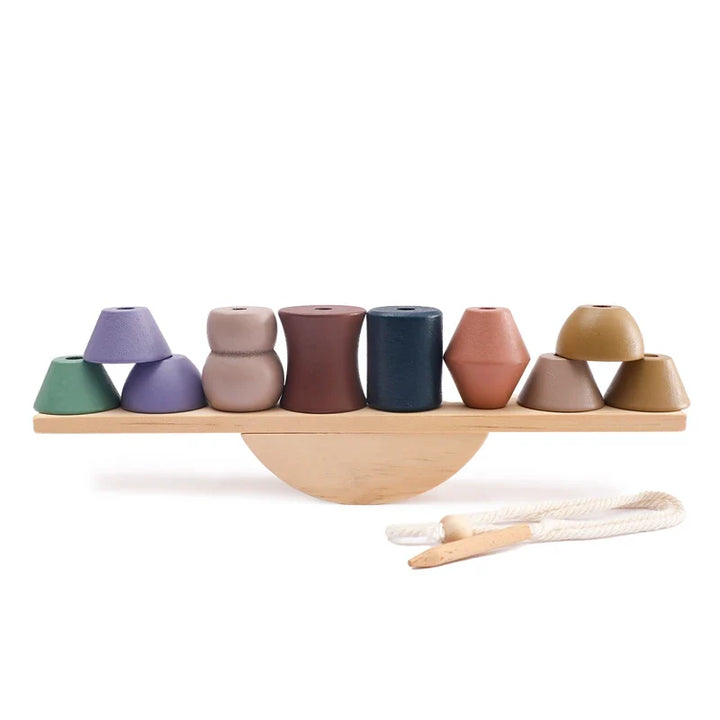 Threading toy: Wooden seesaw with cute animal cutouts, designed for early childhood development
