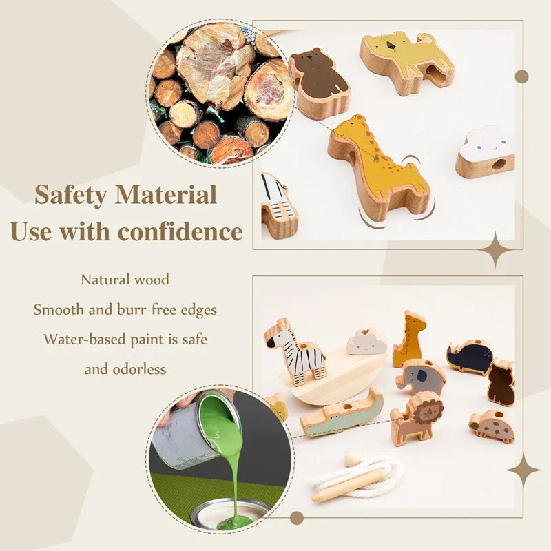 Baby animal threading seesaw toy, vibrant colors, enhances fine motor skills and hand-eye coordination