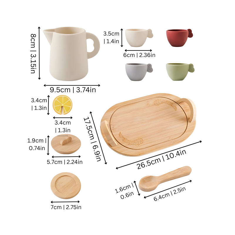 Educational toddler tea party set with wooden pieces, a perfect gift for young children