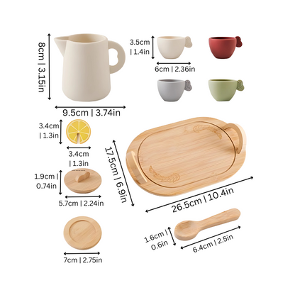 Educational toddler tea party set with wooden pieces, a perfect gift for young children